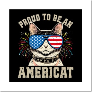 Cat US Flag Sunglasses Proud To Be An Americat Posters and Art